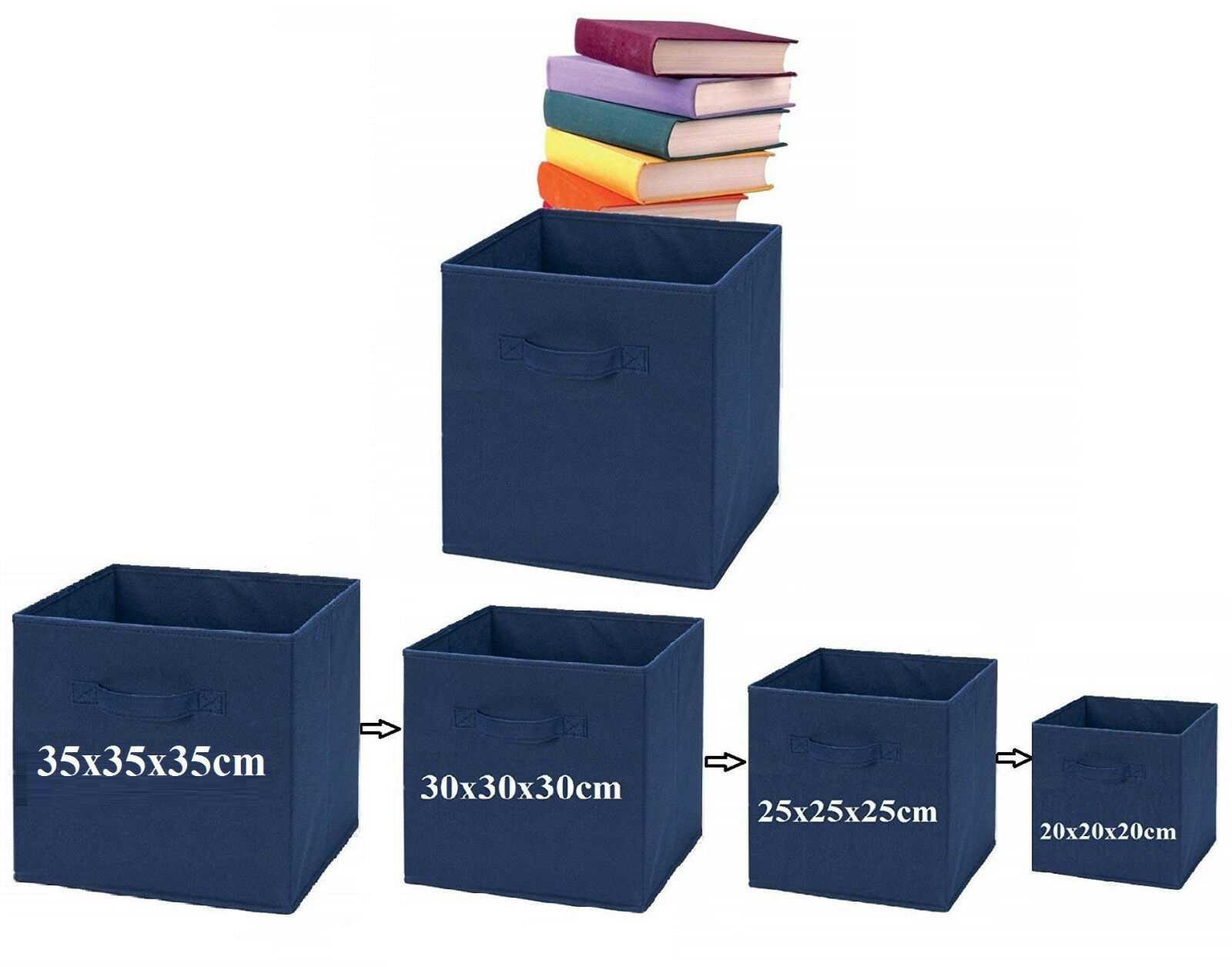 Navy Blue Medium Square Foldable Canvas Storage Collapsible Folding Box Fabric Kids Cubes Toys