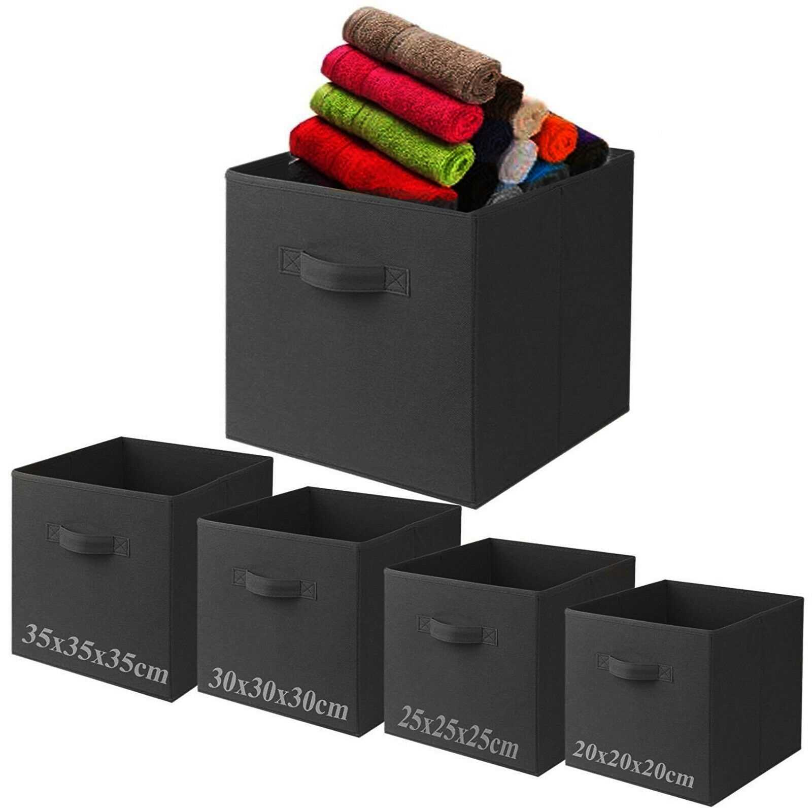 Black Small Square Foldable Canvas Storage Collapsible Folding Box Fabric Kids Cubes Toys