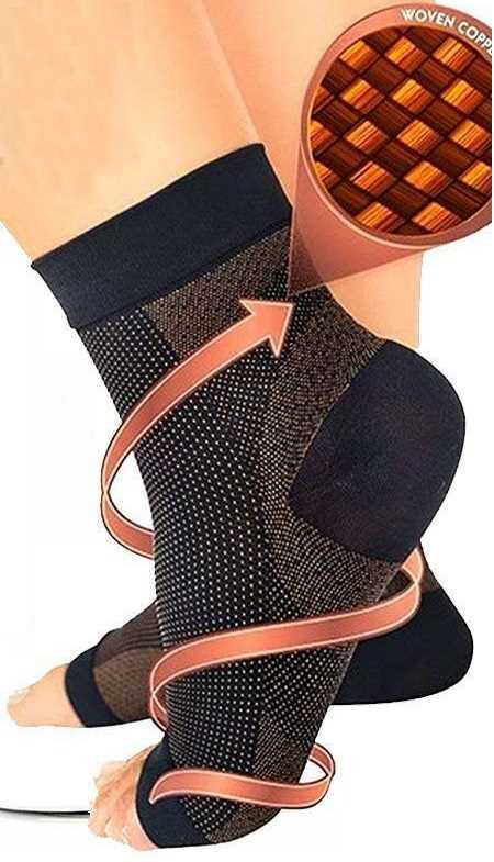 Large Extra Large Brown Copper Compression Ankle Socks Foot Heel Sleeve Arthritis Pain Relief Support