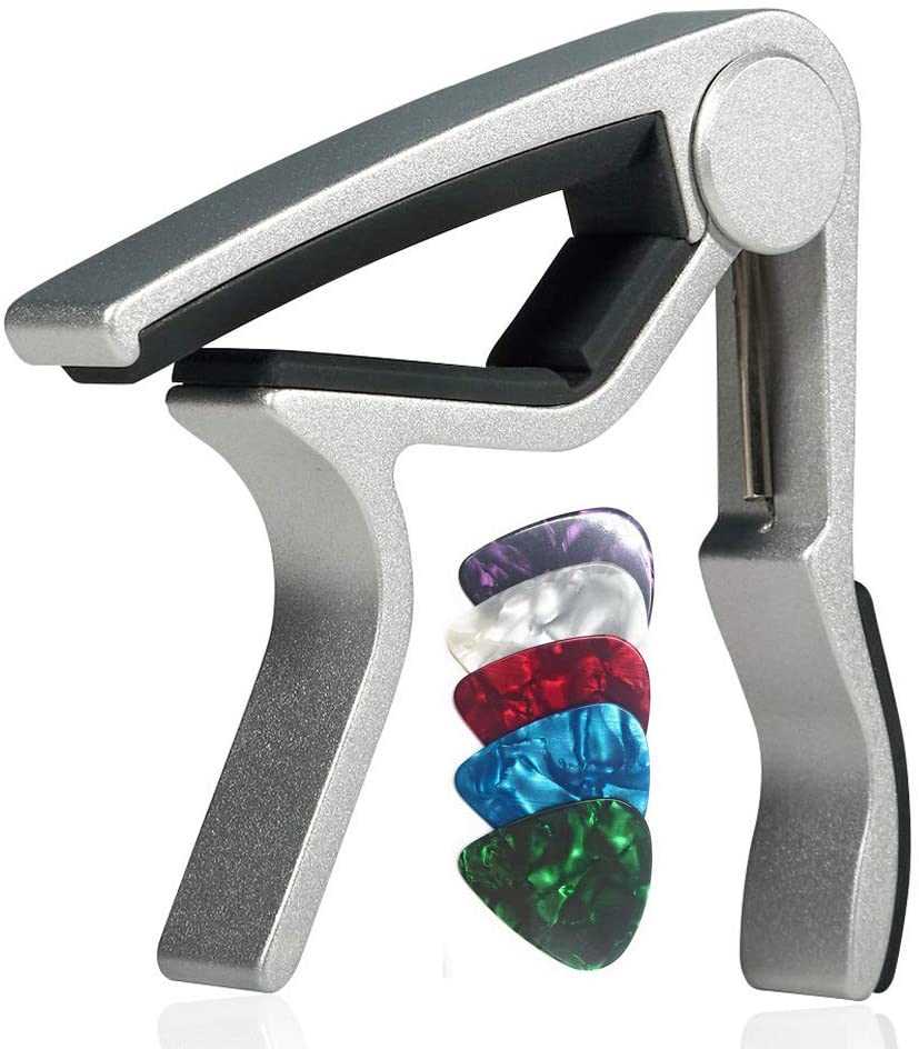 Silver Guitar Capo Quick Change for 6-String Acoustic Electric Steel Guitars Ukulele