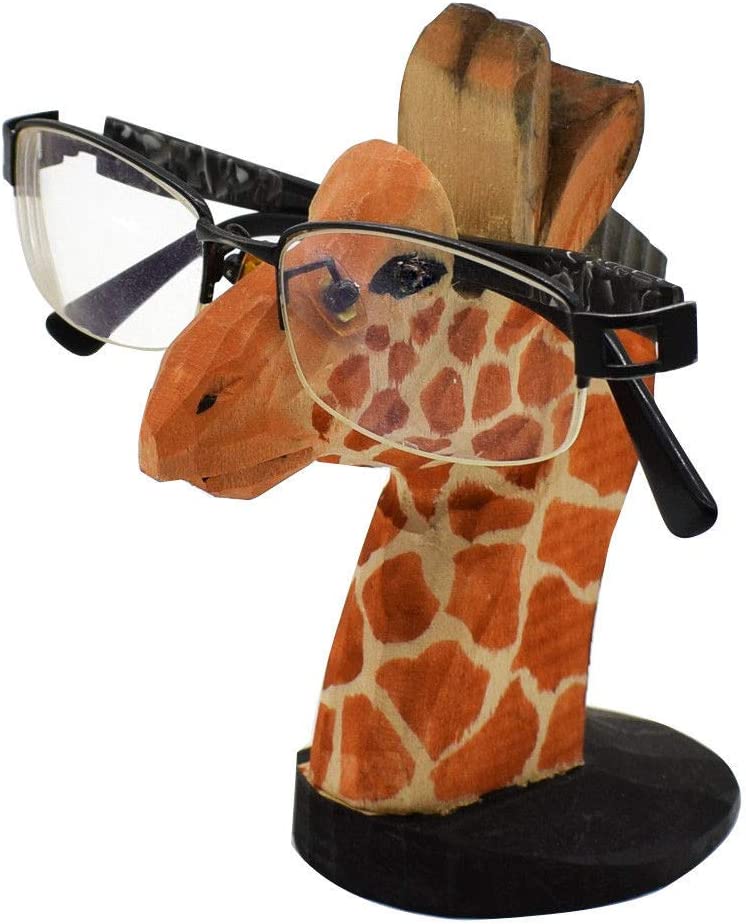 Giraffe Pattern Wood Carving Glasses Spectacle Holder Stand Sunglasses Display Rack Home Office Desk Decor
