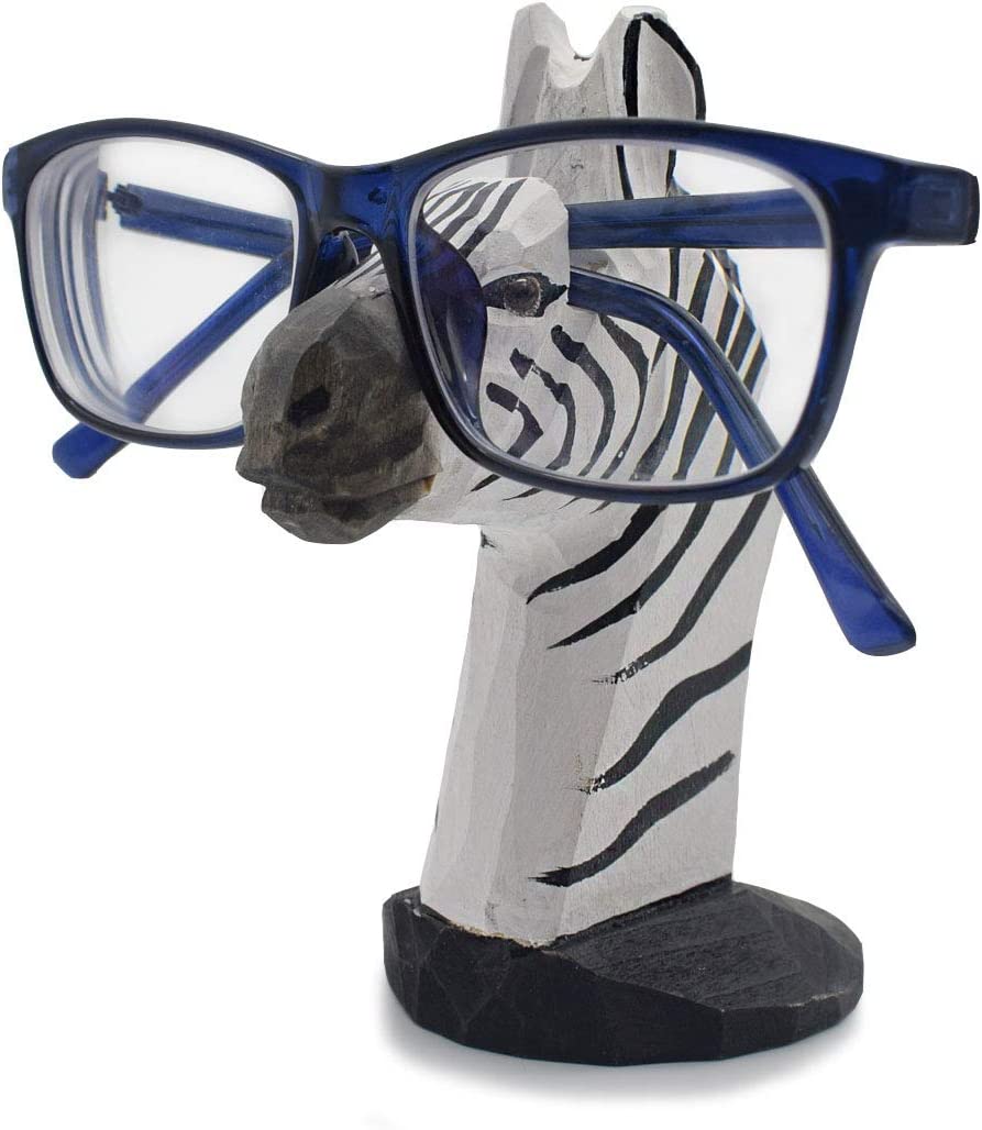 Zebra Pattern Wood Carving Glasses Spectacle Holder Stand Sunglasses Display Rack Home Office Desk Decor