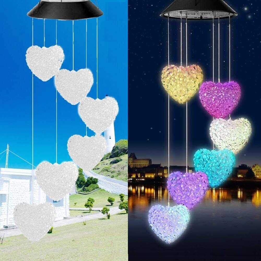 Multi Colour Hanging Colour Changing Solar Powered LED Heart Lights Garden Outdoor Wind Chime