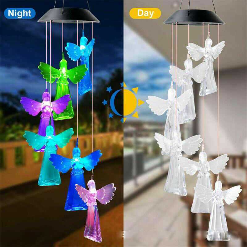 Outdoor LED Wind Lamp Solar RGB Powered Garden Lights Hanging Angel Chimes