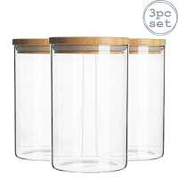 3pc Glass Jar With Wooden Lid Storage Container Airtight 750ml