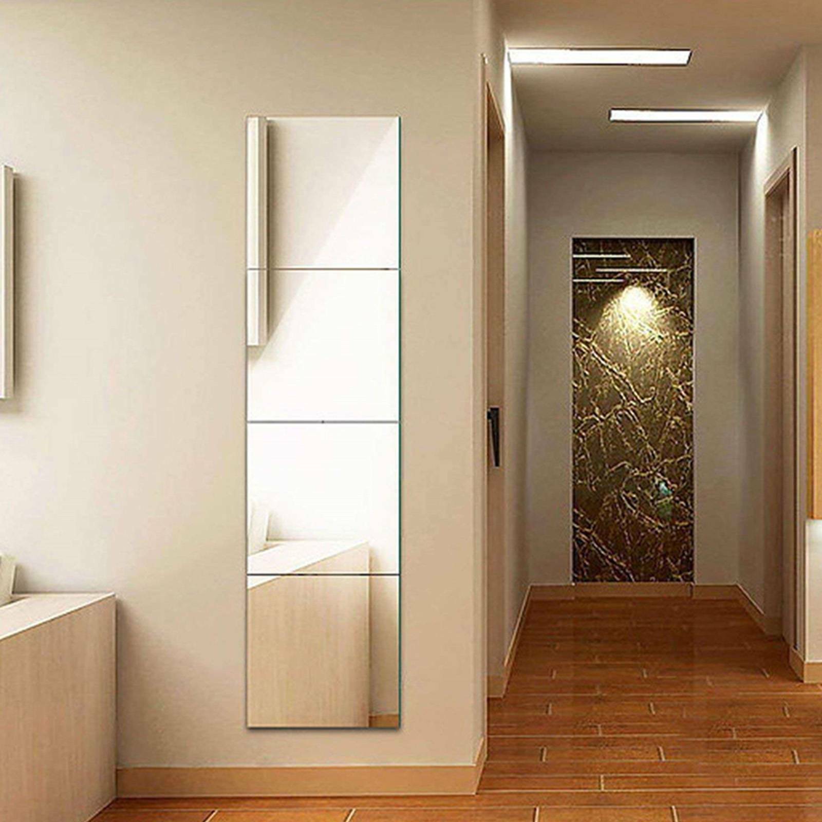 4X Glass Mirror Tiles Wall Sticker Square Self Adhesive Stick On Art Home Decor