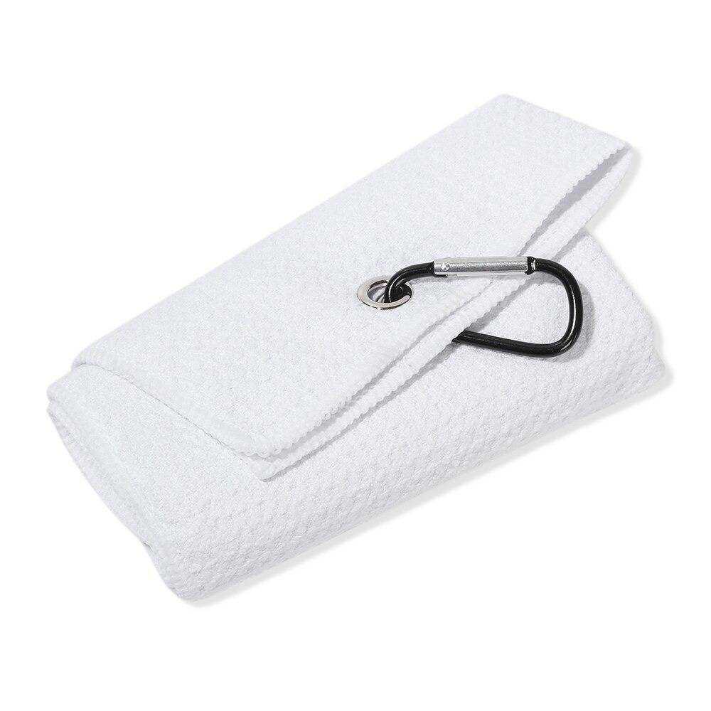 White Compact Golf Towel Bi-fold with Carabiner Clip Microfiber Waffle Design