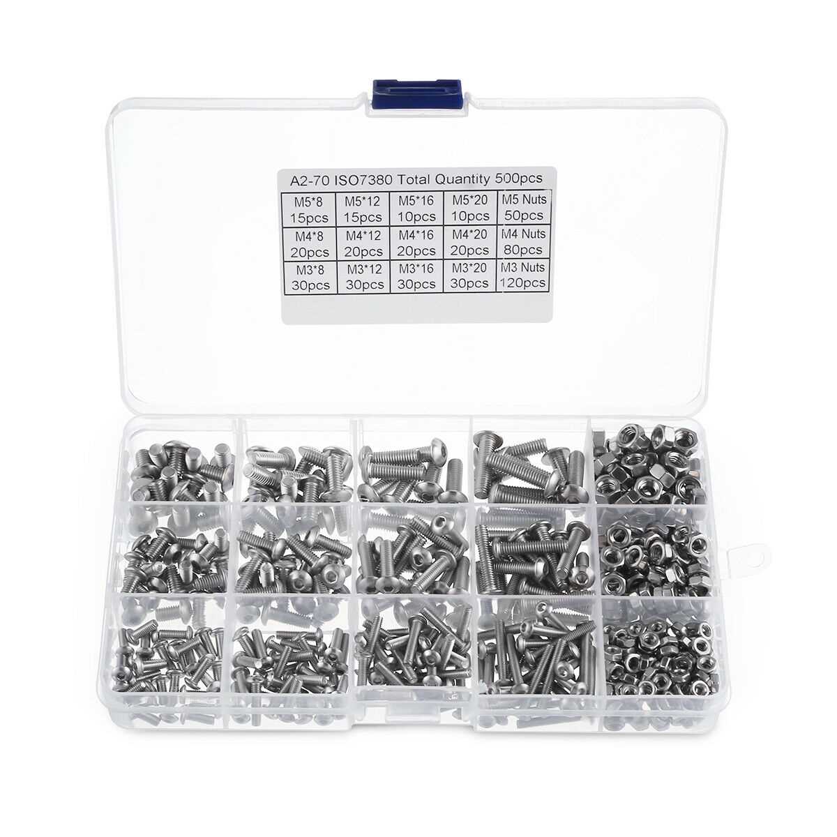 500X Assorted M3 M4 M5 Stainless Steel Hex Screws & Socket Bolts and Nuts Kit