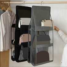 Grey 6 Pockets Shelf Bag Storage Holder Wardrobe Closets Uk Hanging Handbag Organizer