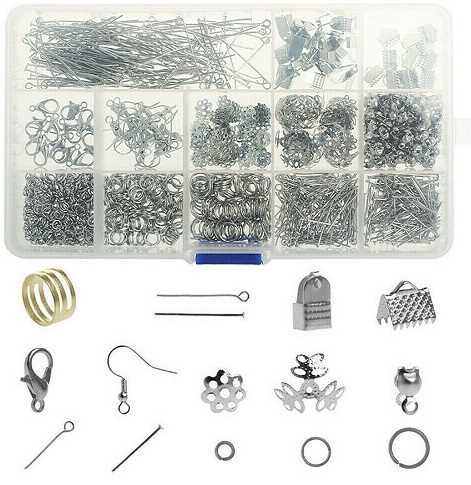 1000Pcs Finding Silver Jewellery Making Kit Wire Findings Pliers Starter Tool Necklace Ring Repair Diy