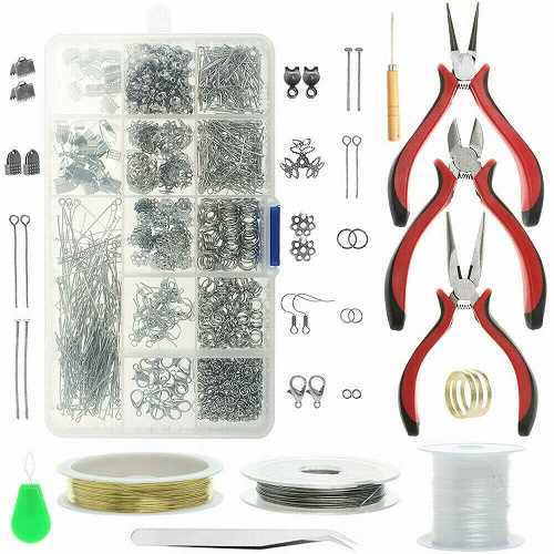 1000Pcs With 10Pcs Tool Finding Silver Jewellery Making Kit Wire Findings Pliers Starter Tool Necklace Ring Repair Diy