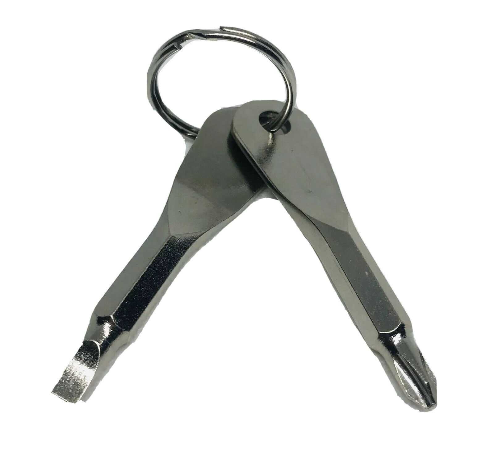 Silver Screwdriver Stainless Steel Key Chain Ring Pocket Outdoor Multi Tool