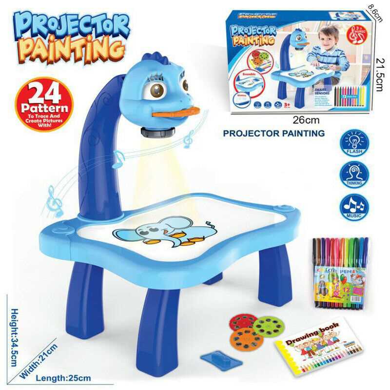 Blue Kid Toy Painting Drawing Table Led Projector Music Toys Kids Arts Crafts