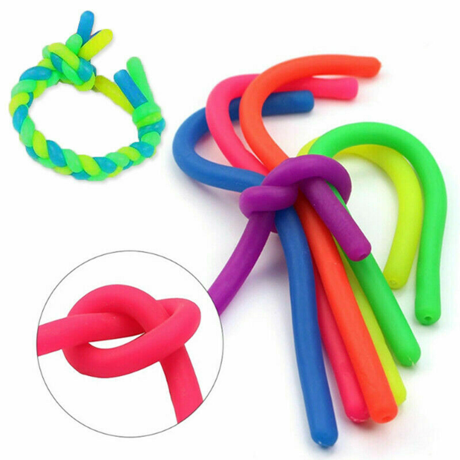 6x Kids Children Stretchy Noodle Toy String Neon Kids Children Fidget Stress Relief Sensory Toy