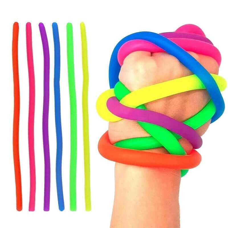 6x Stretchy Noodle String Neon Kids Children Fidget Stress Relief Sensory Toy