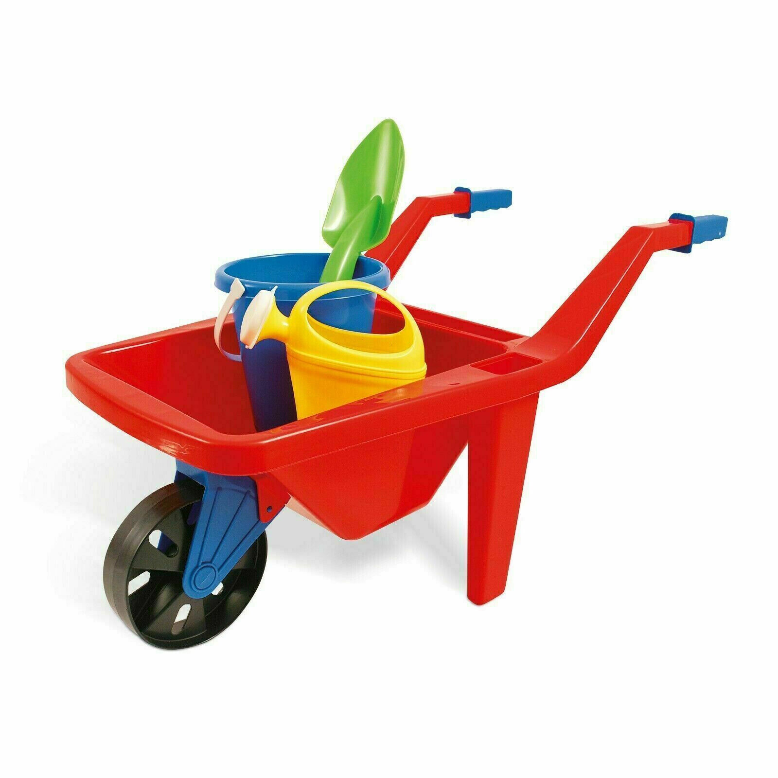 Red Kids Plastic Wheelbarrow Beach Bucket Play Toy Set Sandbox Summer Outdoor Garden