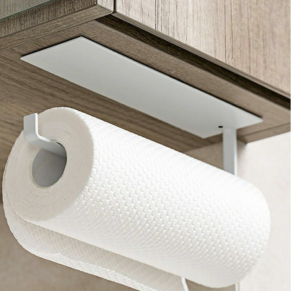 White Self Adhesive Toilet Roll Holder Kitchen Under Cabinet Roll Paper Holder Toilet Towel Towel Rack