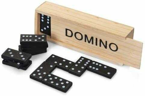 28Pc Traditional Dominoes Set Wooden Box Toy Classic Game Kids Black White Dots