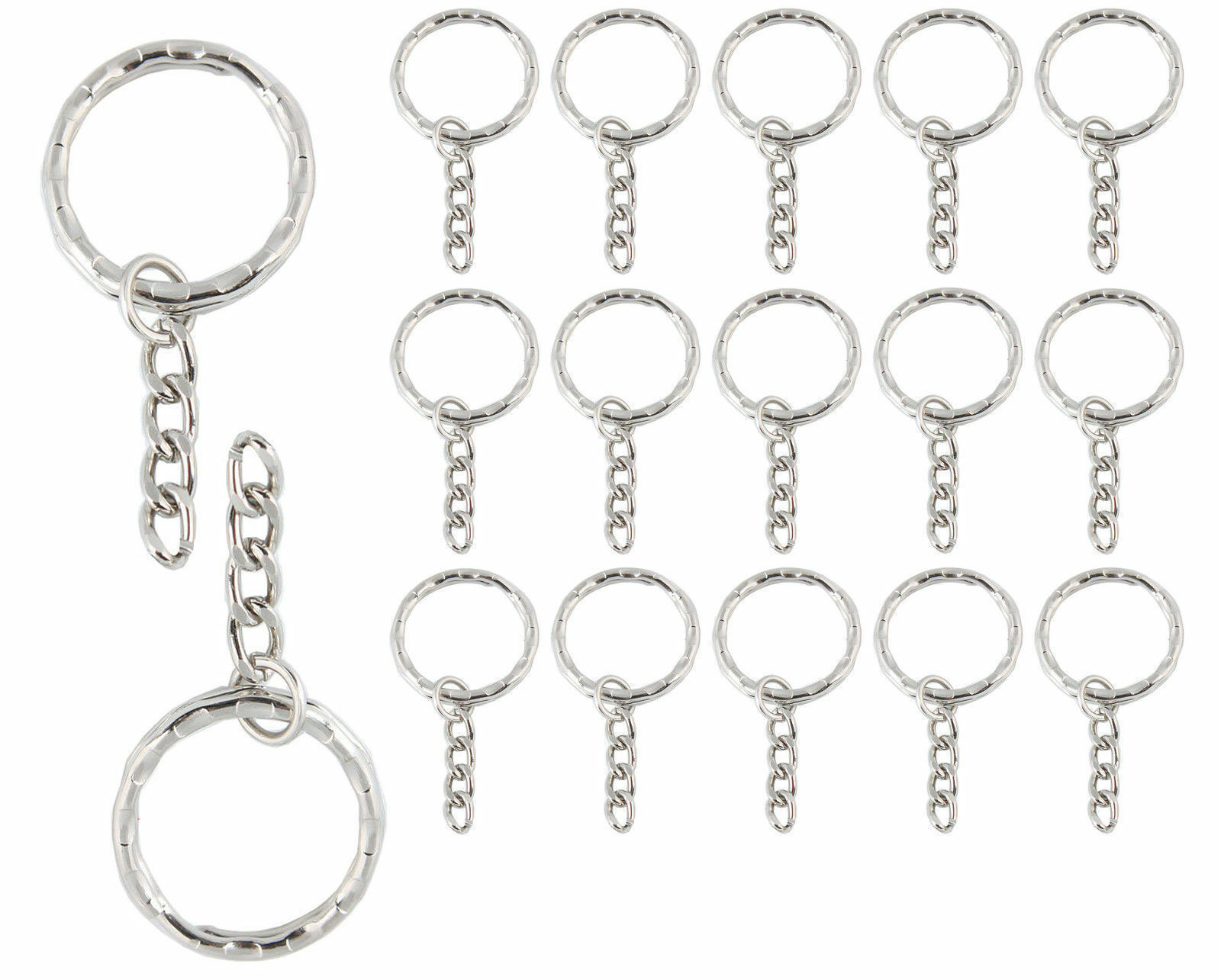 100Pcs Silver Keyring Blanks Tone Key Chains Key Split Rings 4 Link Chain