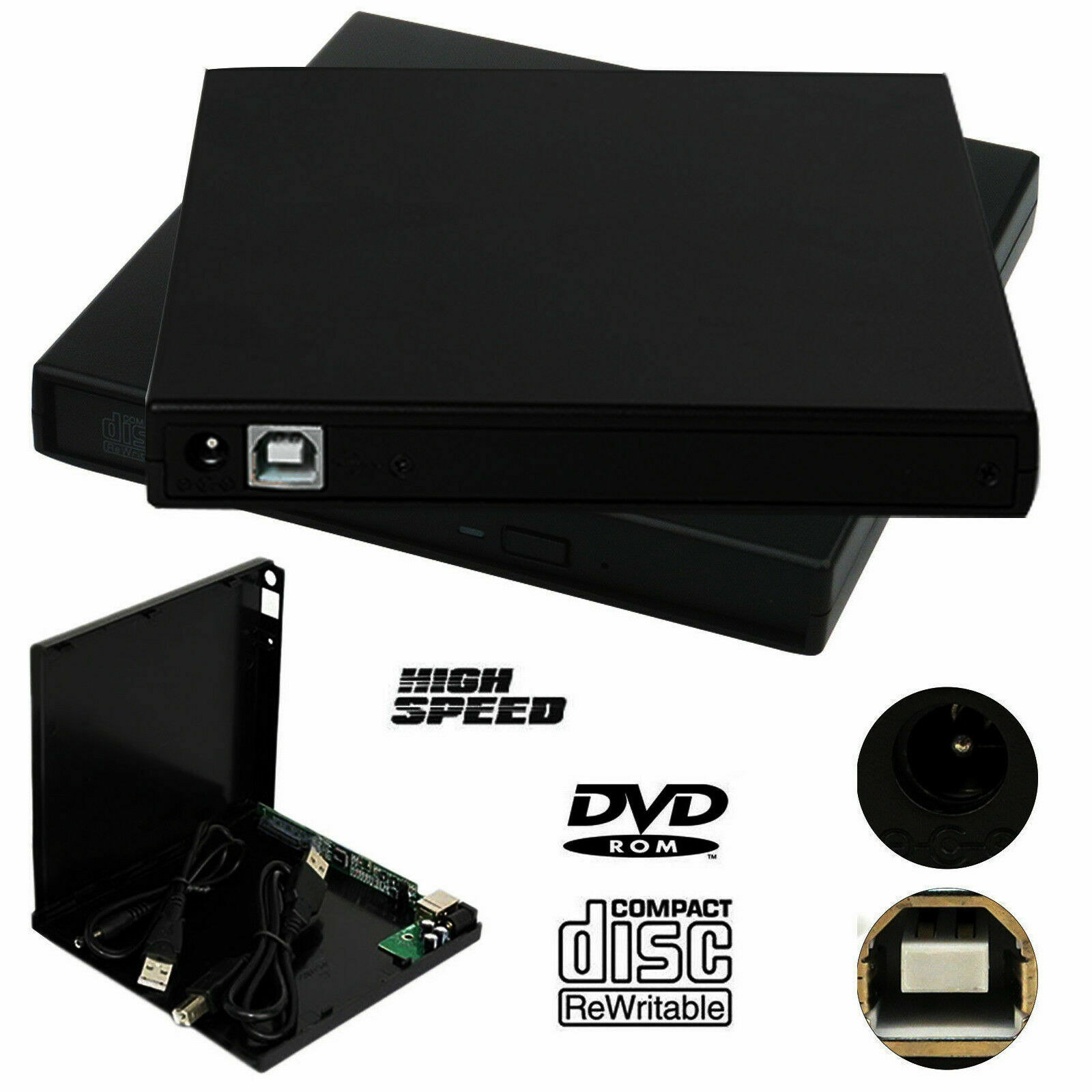 Laptop USB To SATA CD DVD Combo RW Rom External Drive Case Cover Caddy Enclosure