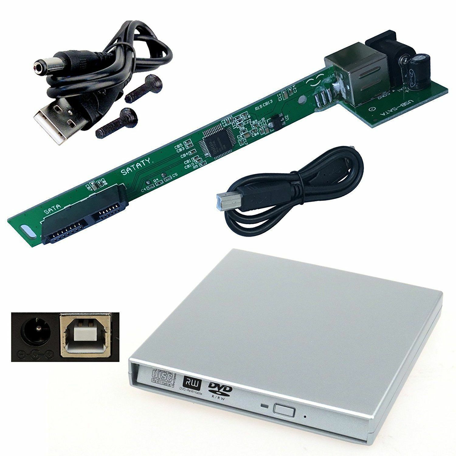 Laptop Usb To Sata Cd Dvd Combo Rw Rom External Drive Case Cover Caddy Enclosure