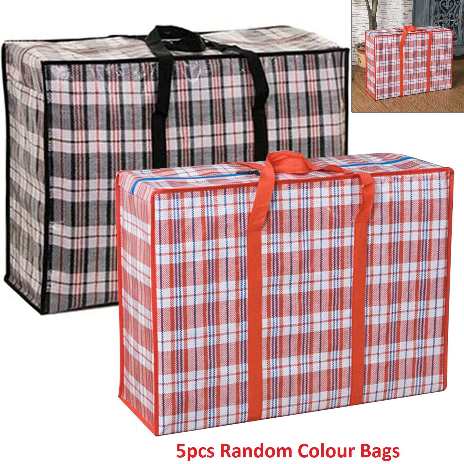 Set of 5 Pieces Extra Jumbo Laundry Zipped Reusable Large Strong Shopping Storage Bag