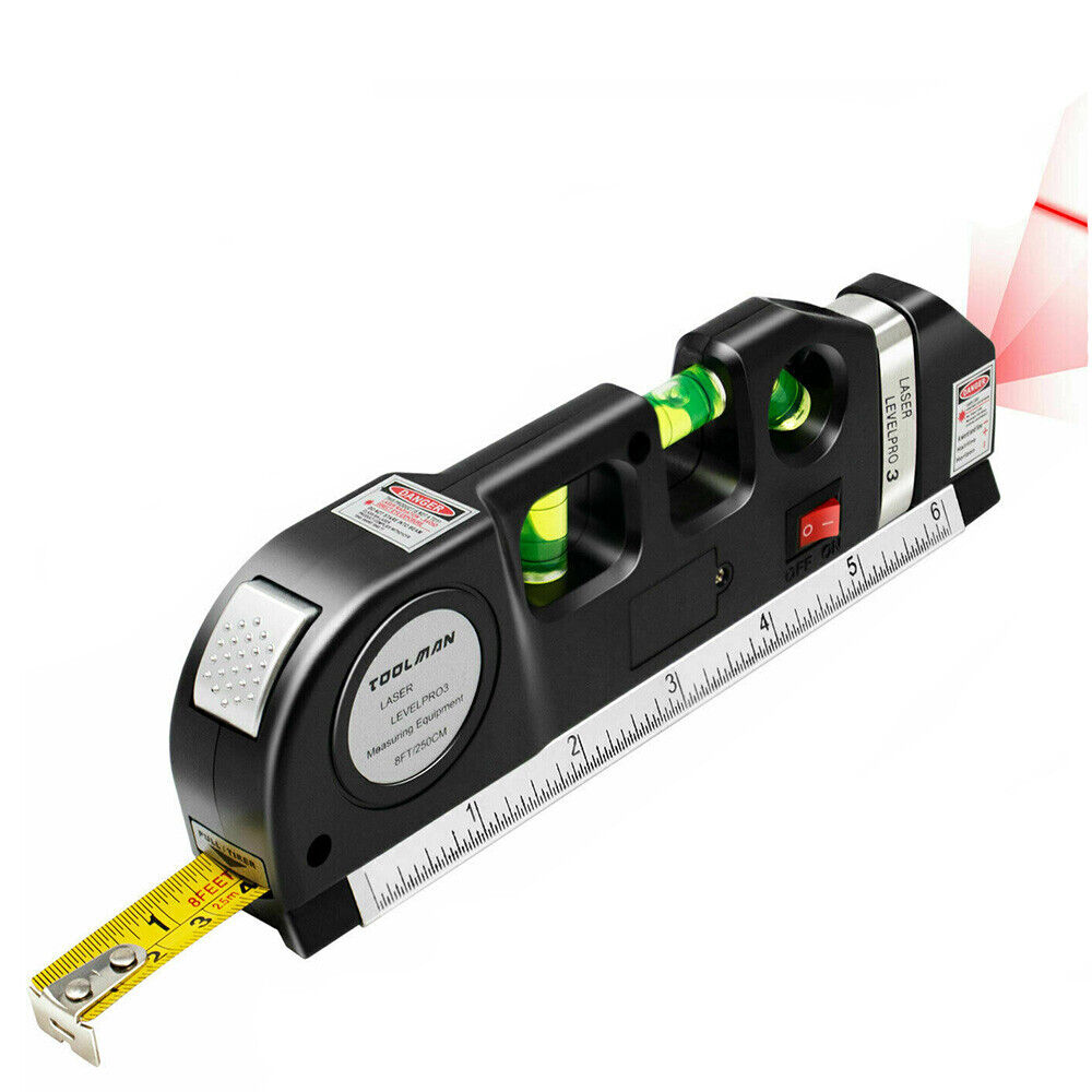 Black Laser Sprit Level Measure Ruler Reusable Tool Kit for Multi Purpose DIY Cross Levelling Wall Line