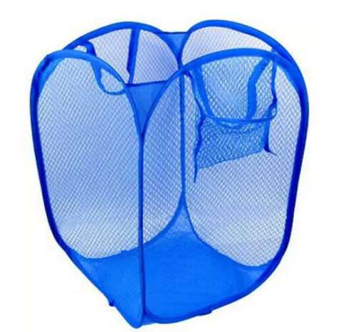 Blue Laundry Bag Bin Pop up Mesh Foldable Washing Laundry Basket Bag Hamper Storage