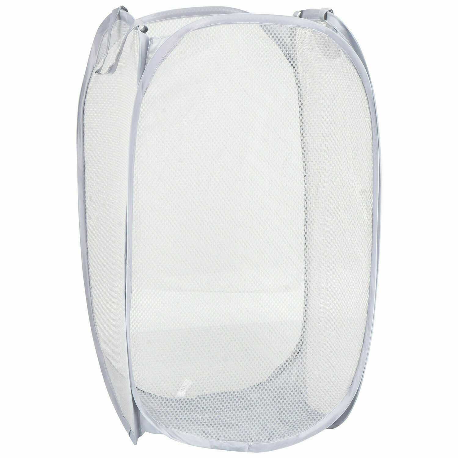 White Laundry Bag Bin Pop up Mesh Foldable Washing Laundry Basket Bag Hamper Storage