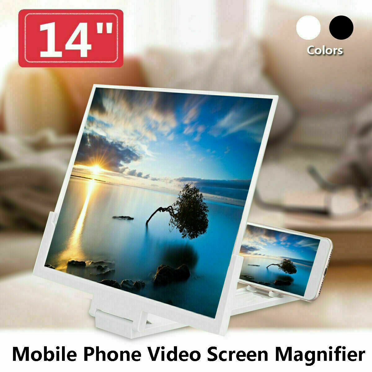 14 Inch White Mobile Phone Screen Magnifier 3D HD Video Amplifier Stand