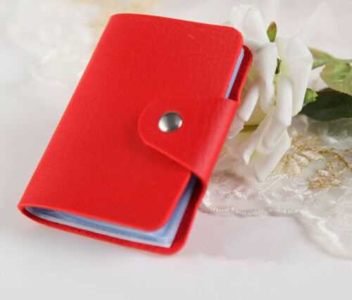 24 Cards Red PU Leather Credit ID Business Card Holder Pocket Wallet Purse Box