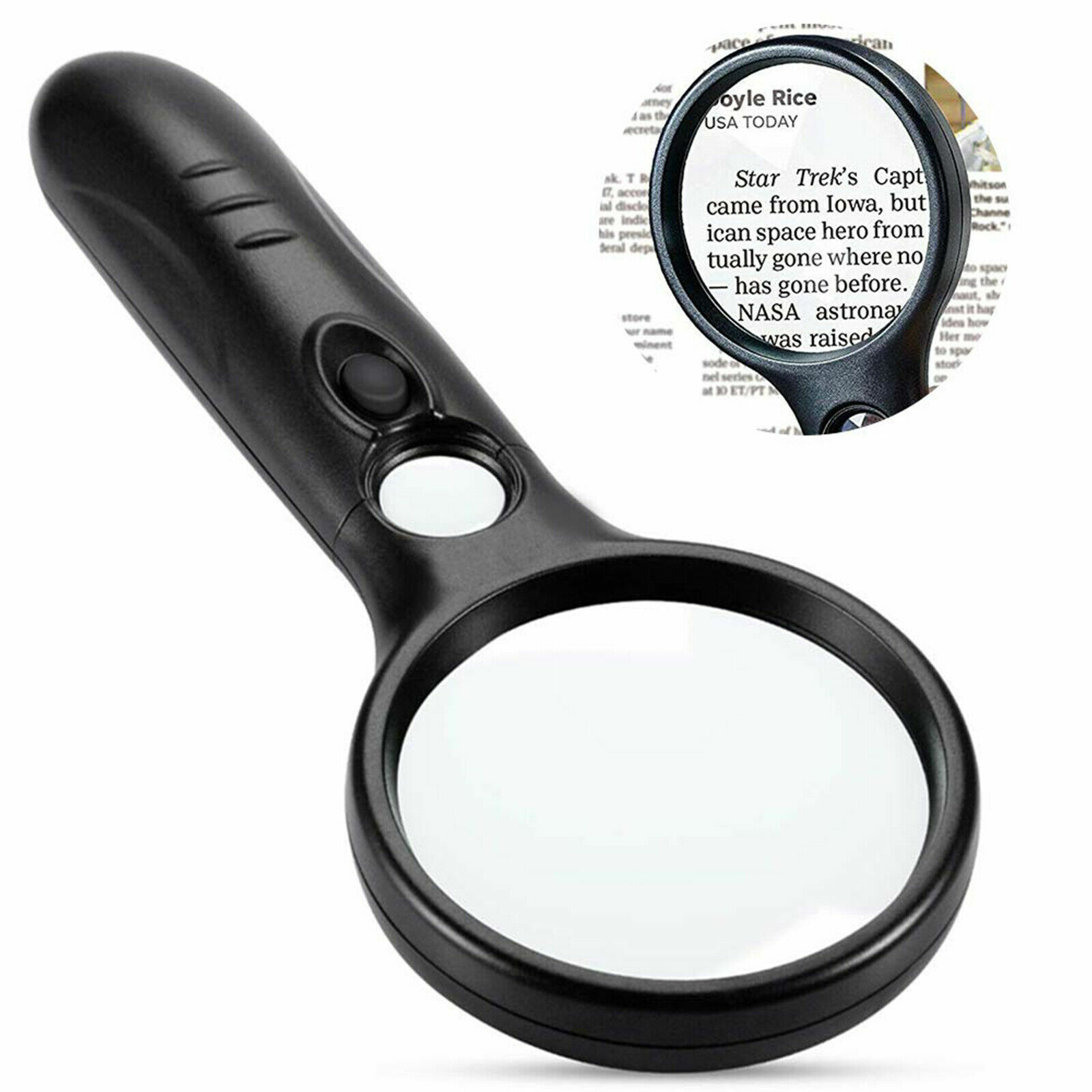 Black Handheld 45X Magnifier Reading Magnifying Glass Jewellery Loupe With LED Light