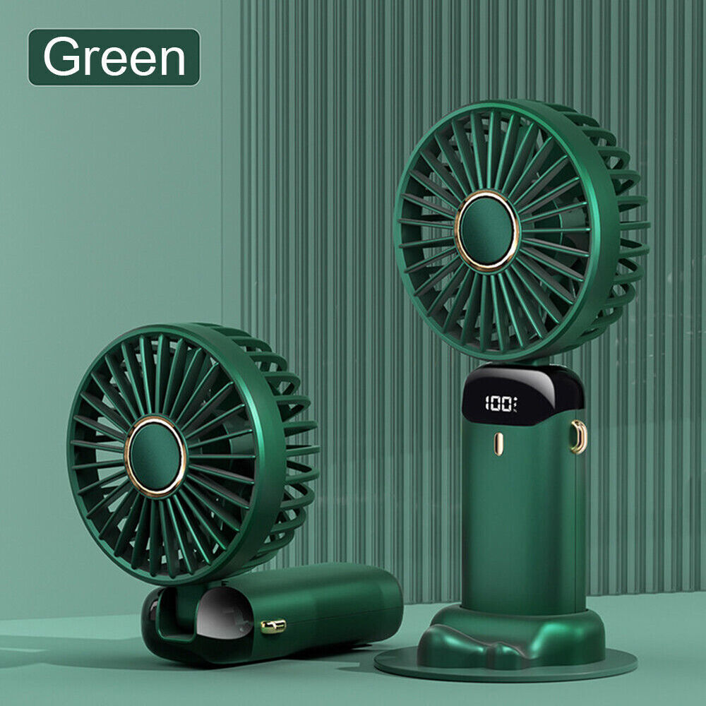 Green Mini USB Rechargeable Handheld Fan Portable Folding Desk Fan Cooler Cooling