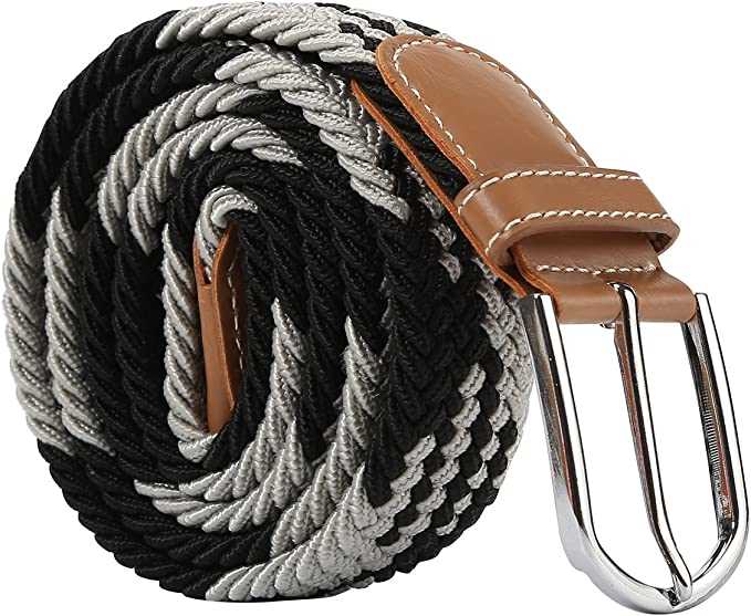 Black White Men Belts Stretch Woven Belts Vintage Casual Woven Belts for Men and Women Woven Stretch Belts