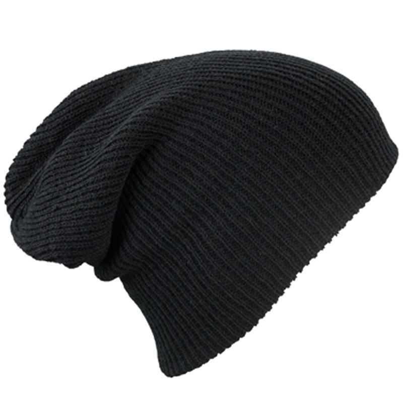 Black Mens Ladies Knitted Woolly Winter Slouch Beanie Hat Cap One Size skateboard