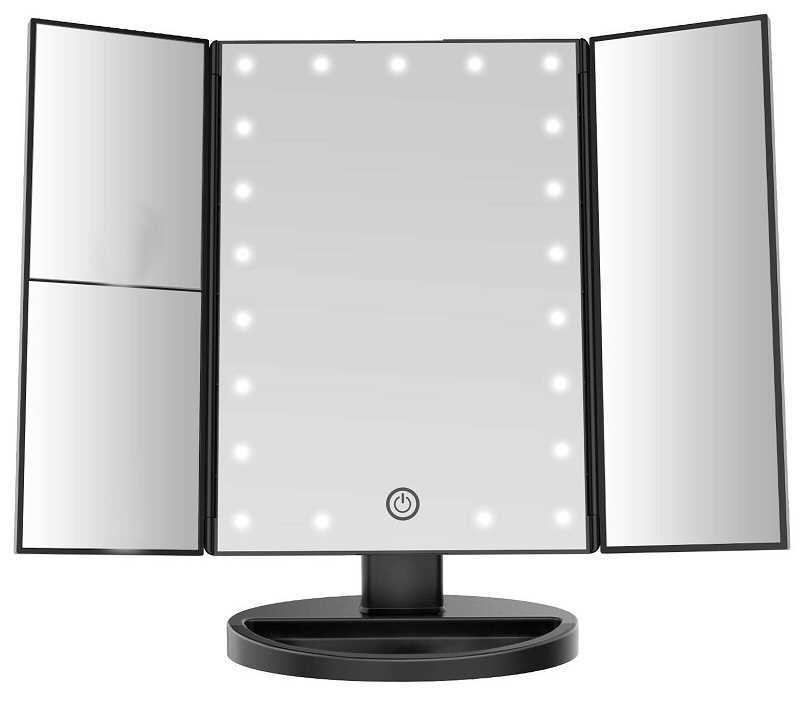Black 24 LED Tri-Fold Makeup Mirror Touch Screen Table Top Lighted Cosmetic Vanity Illuminated