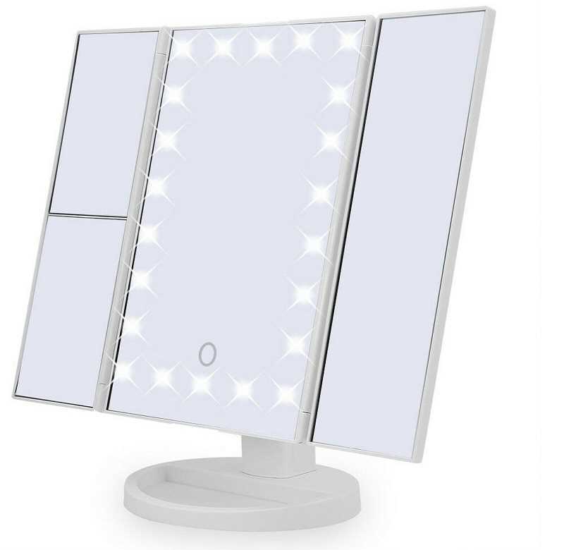 White 24 LED Tri-Fold Makeup Mirror Touch Screen Table Top Lighted Cosmetic Vanity Illuminated