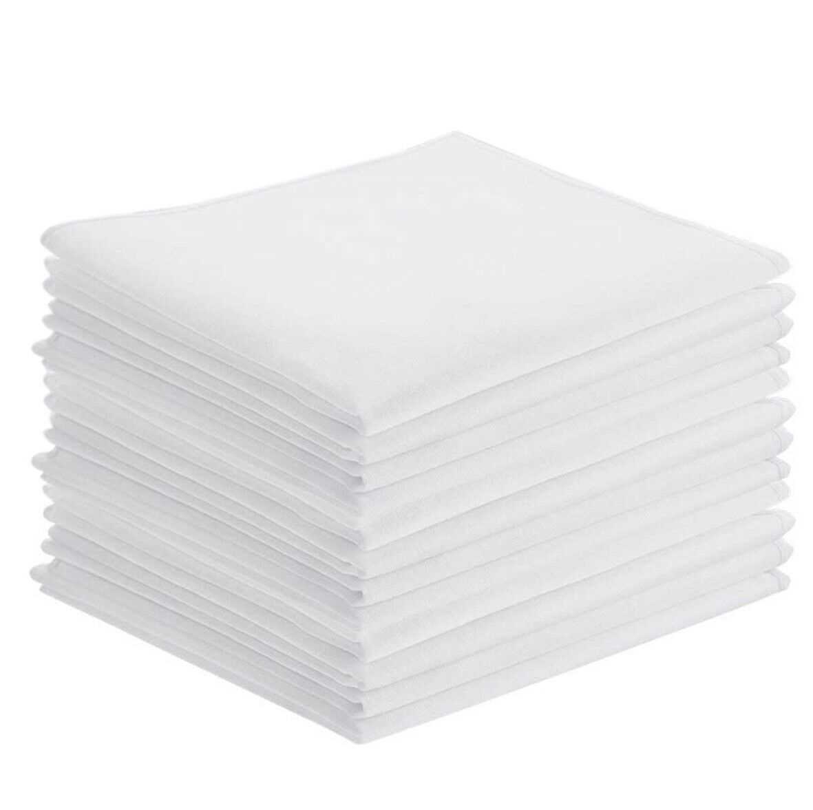 15PCS Mens Large White Square Handkerchief 100% Soft Cotton Hankies Hankerchiefs