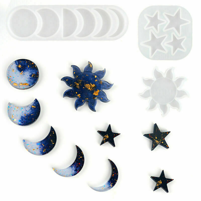 3pcs DIY Star Sun Moon Epoxy Silicone Moulds Jewellery Making Handmade Resin Mould