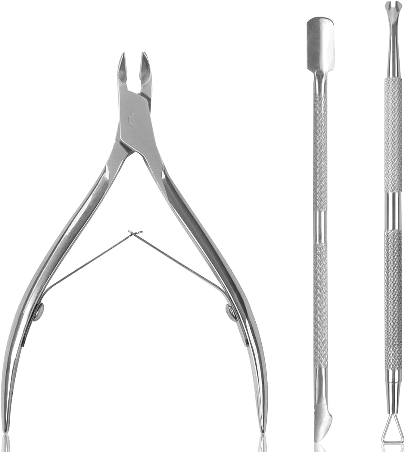Silver Stainless Steel Professional Cuticle Nipper and Pusher Nail Care Tools for Salon and Level Mani-Pedi at Home