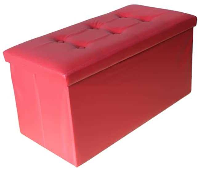 Faux Leather Red 2 Seater Ottoman Foldable Storage Boxes and Seat - Foot Stool - Storage Box with Lids