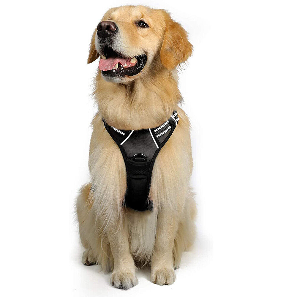 Medium Black No Pull Pet Dog Harness with Handle Adjustable Reflective Padded Vest