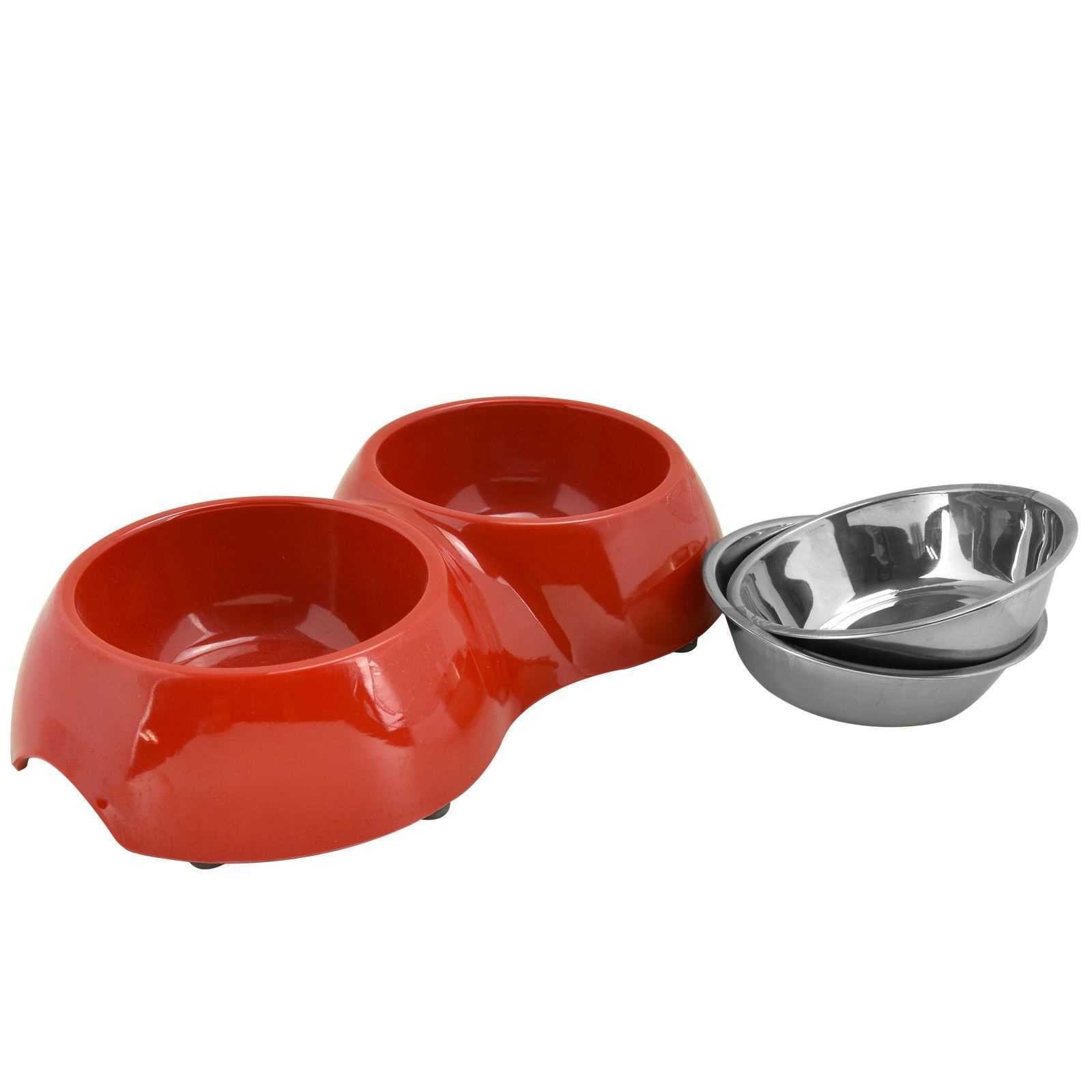 Pet Dog Cat Feeding Station Double Stainless Steel Bowls Twin Dish Food Water