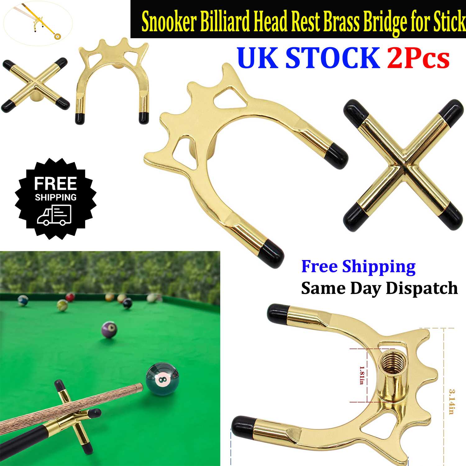 Brass Snooker Billiard Pool Cue Head Rest Bridge for Stick Cross Spider Fork