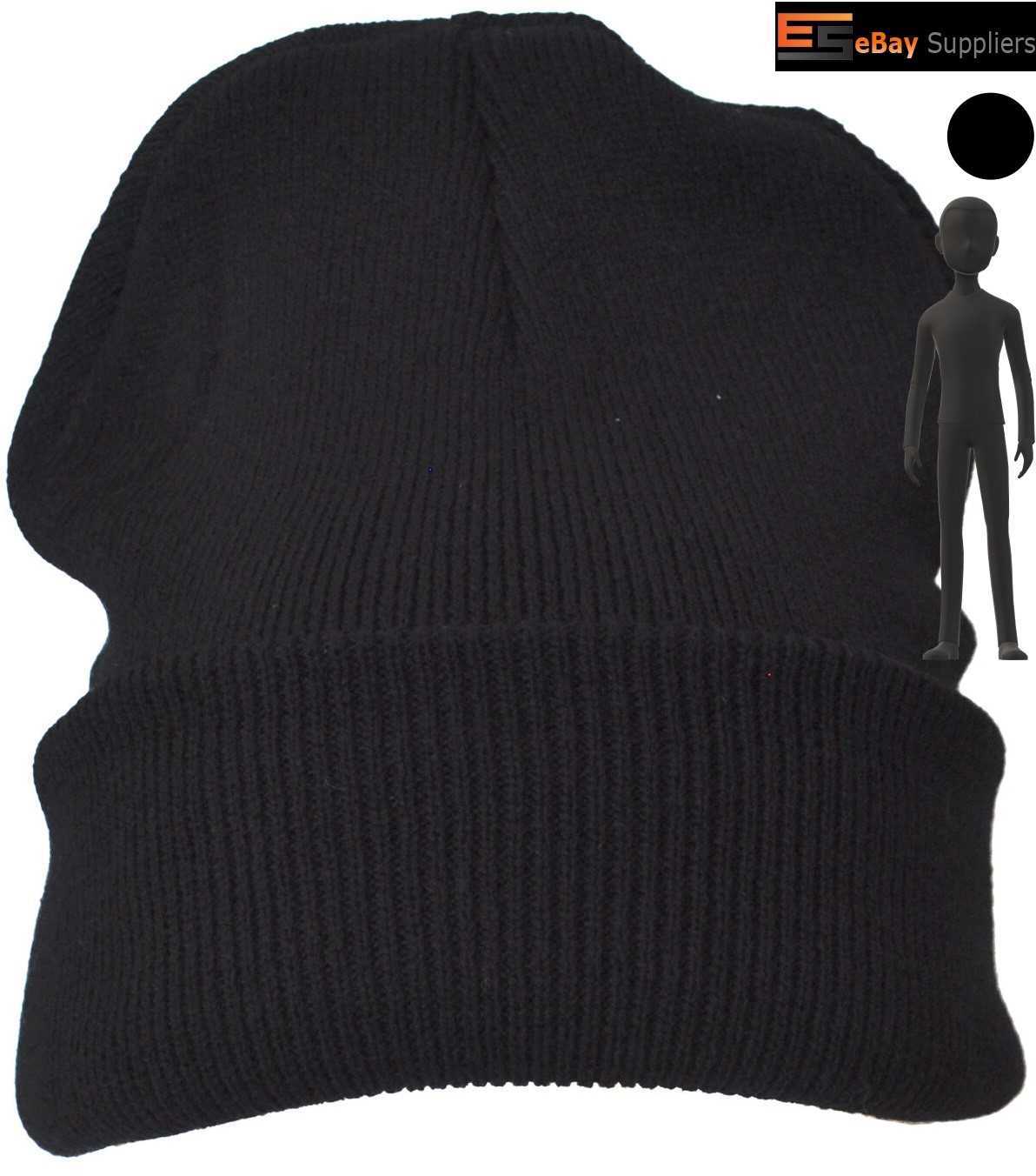 Black Bright Plain Colour Casual Beanie Hat Winter Warm Woolly Hat