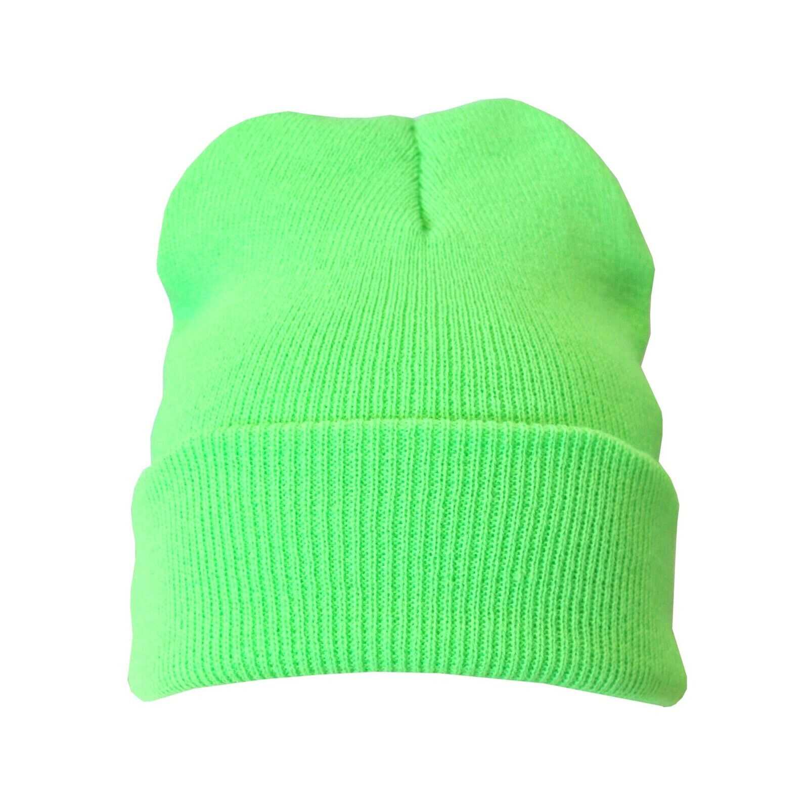 Green Bright Plain Colour Casual Beanie Hat Winter Warm Woolly Hat