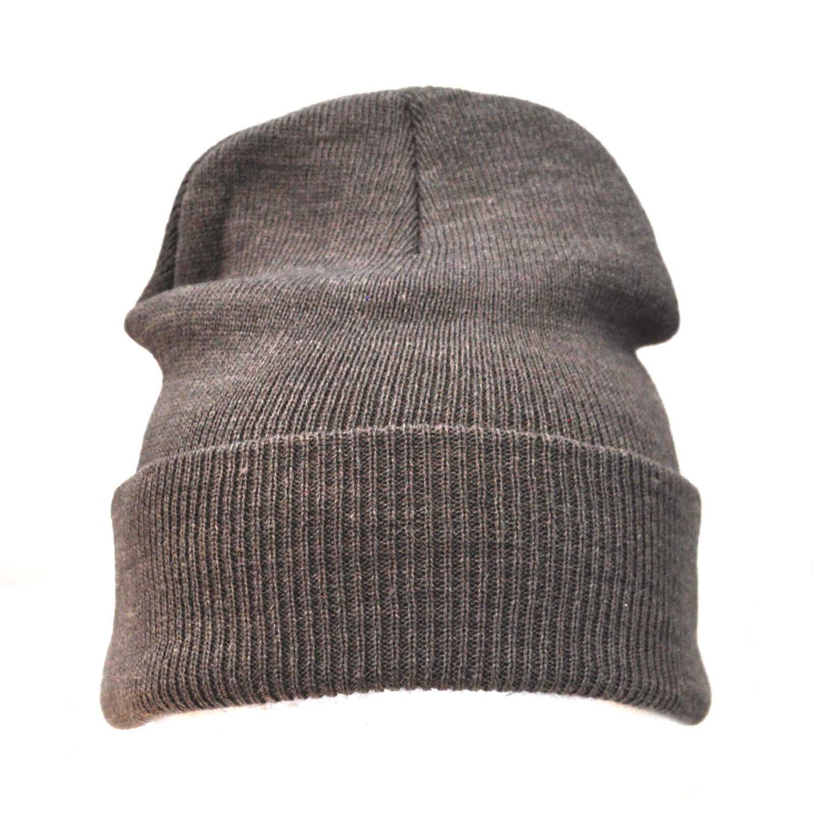 Grey Bright Plain Colour Casual Beanie Hat Winter Warm Woolly Hat