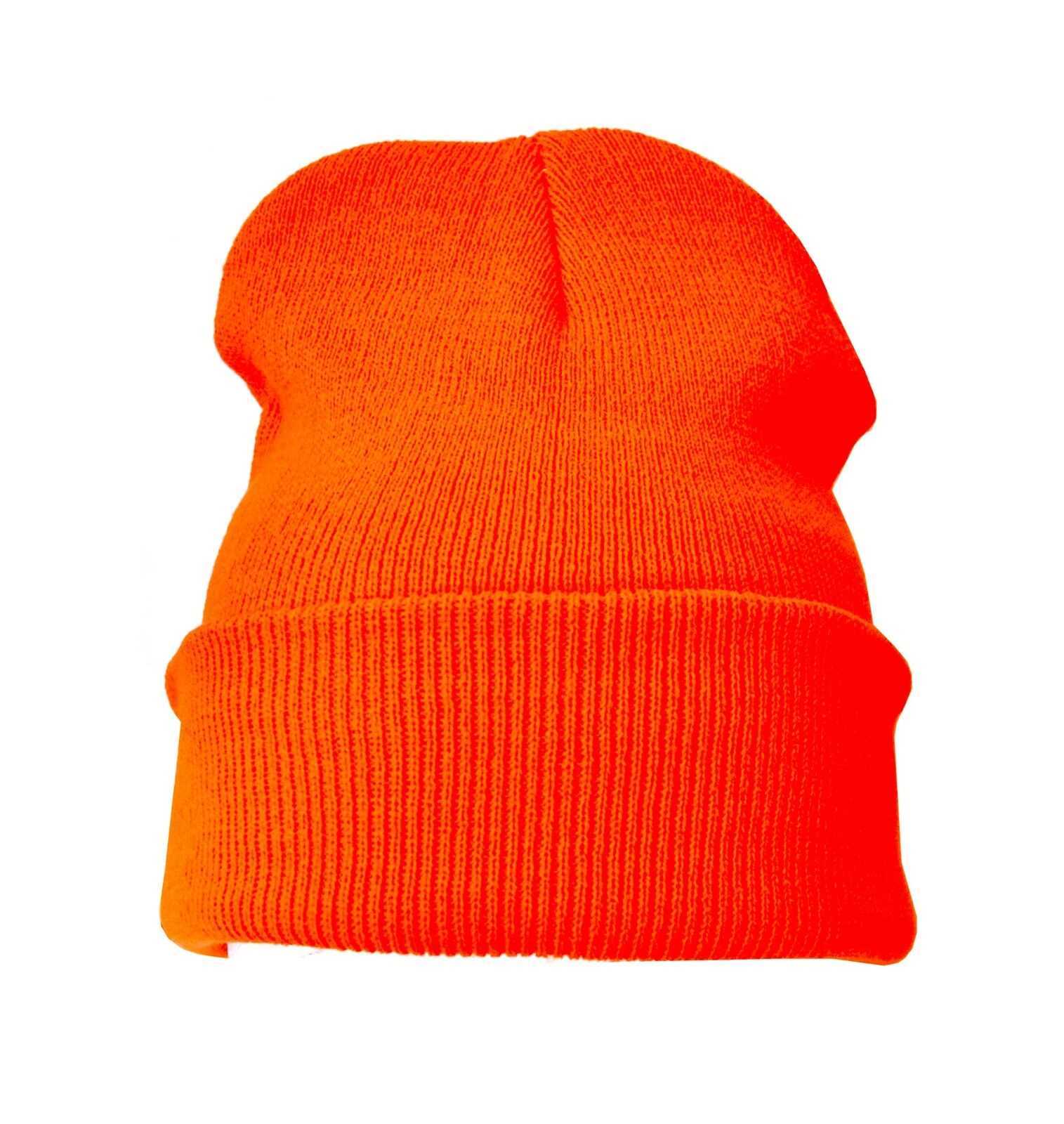Orange  Bright Plain Colour Casual Beanie Hat Winter Warm Woolly Hat