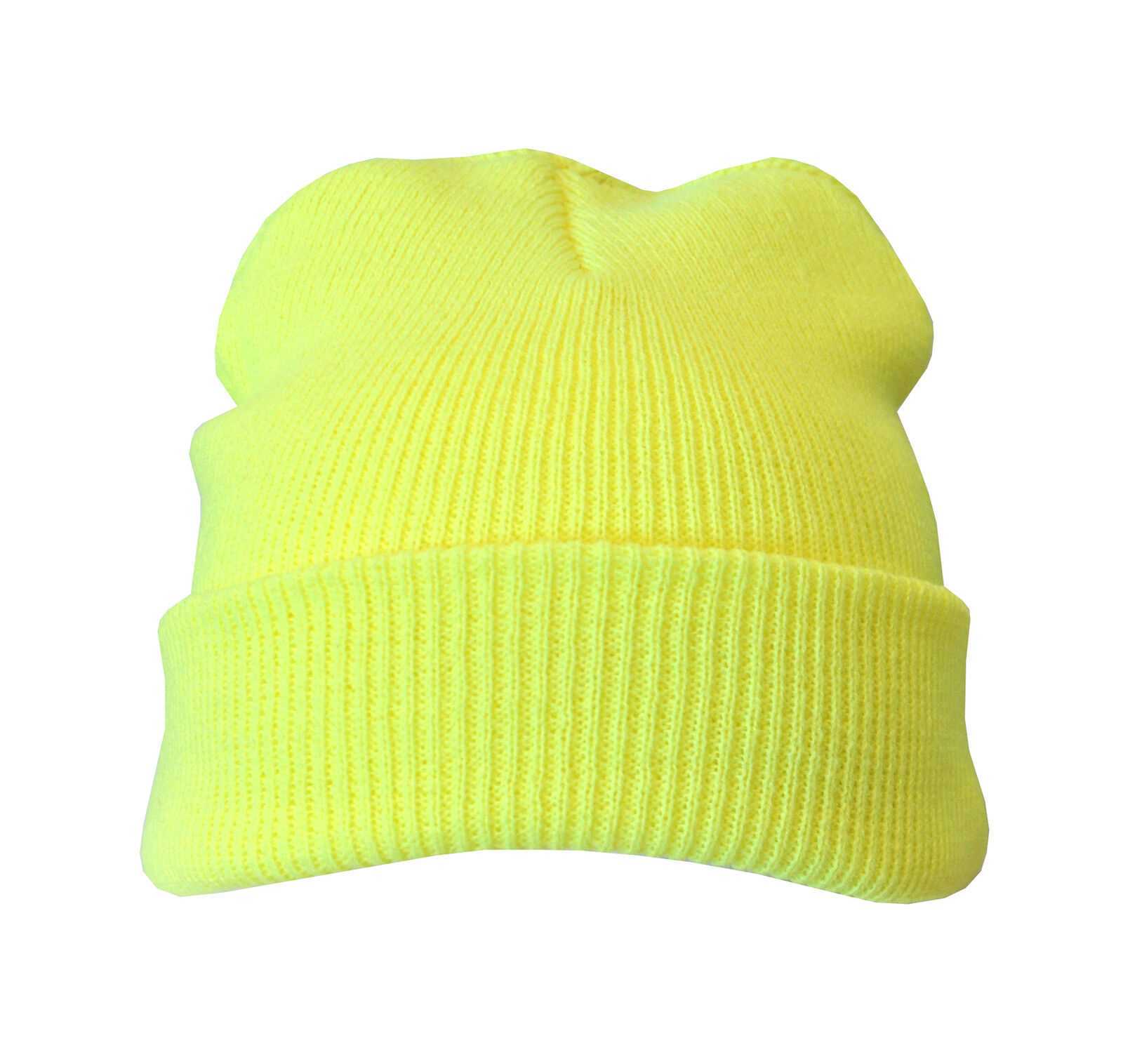 Yellow Bright Plain Colour Casual Beanie Hat Winter Warm Woolly Hat