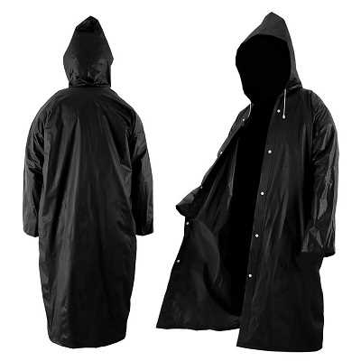 Black Waterproof Women Men Raincoat Eva Cloth Long Rain Coat Poncho Outdoor With Hat